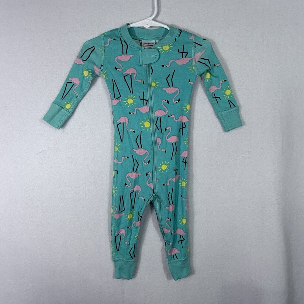 Hanna Andersson Turquoise Blue Flamingo Sunshine Zip Up Sleeper Size 70 US 6-12M